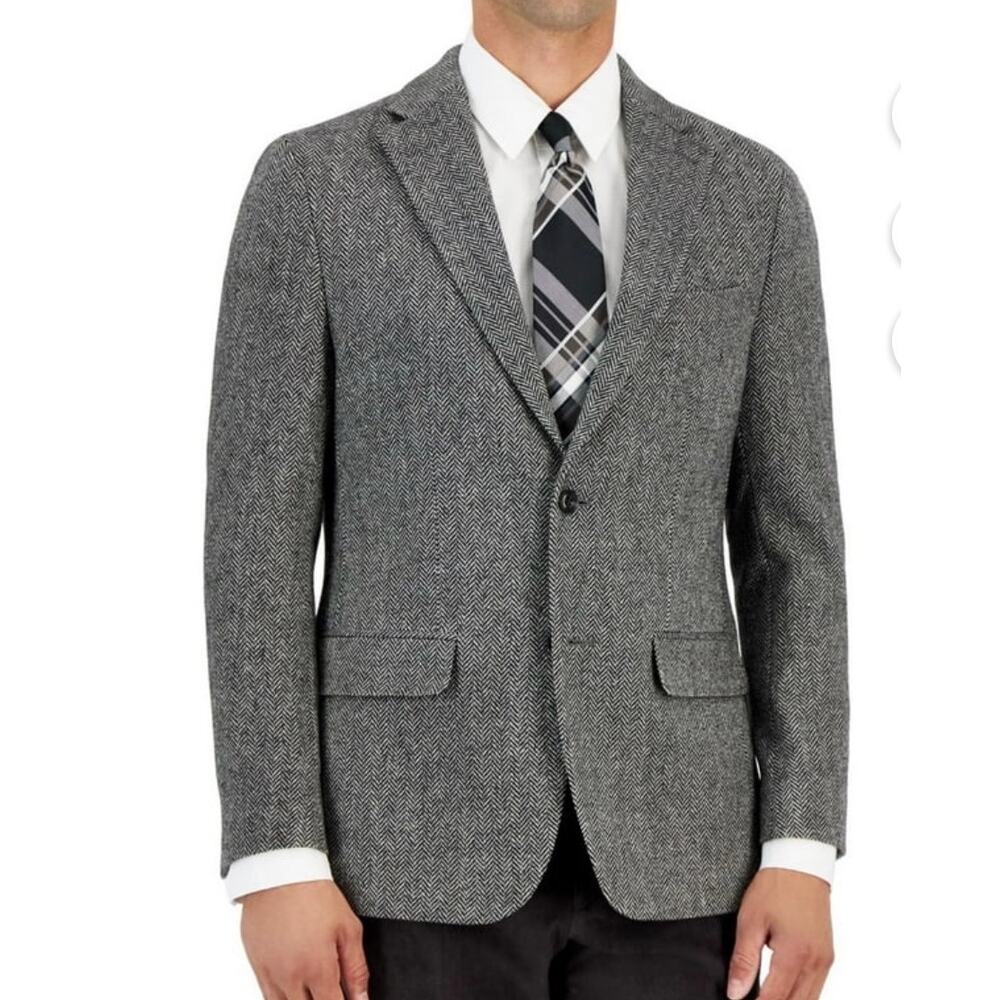 Tommy Hilfiger Men's Herringbone Sport Coat Size S44 Charcoal Gray Wool blend